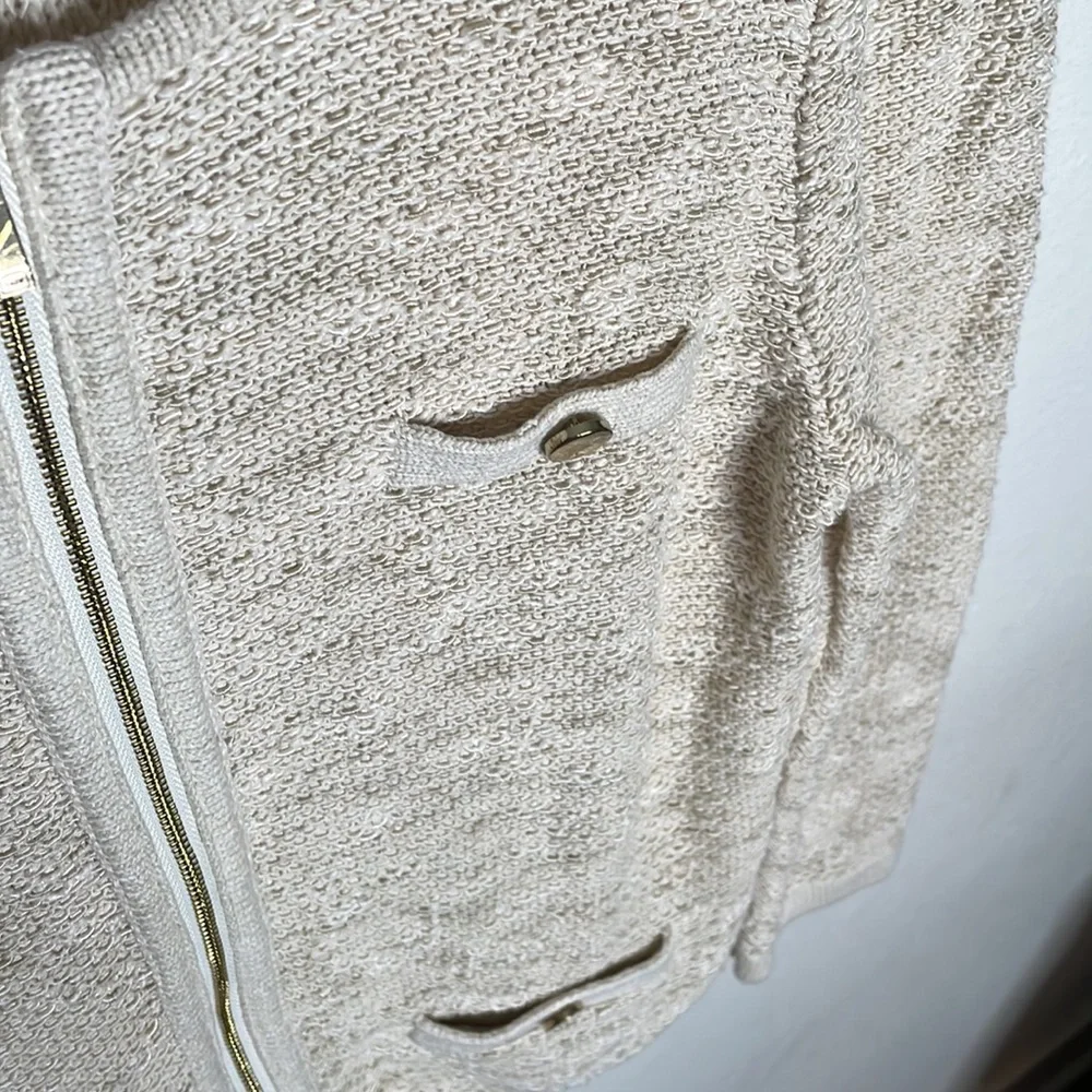 Jones New York Collection tweedy woven cardigan in natural beige, size large - Picture 9 of 10